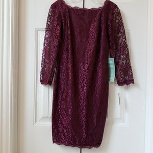 Mulberry Lace Dress with V-back and exposed zipper